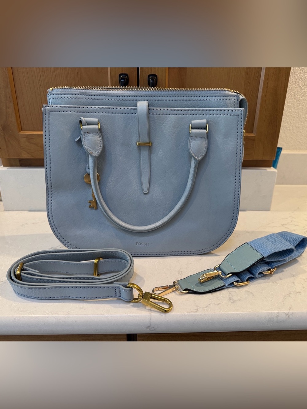 Fossil Blue Ryder Satchel with Two Detachable Crossbody Straps